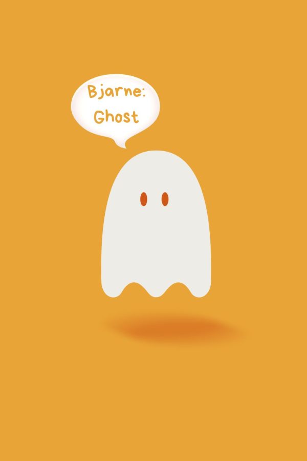 white ghost, orange background